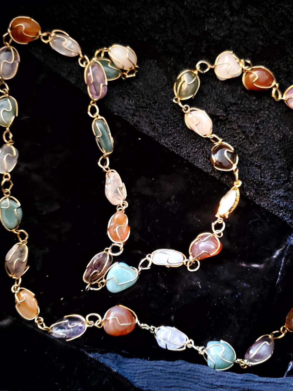 Gold-Tone Multi-Color Natural Stone Long Necklace - Women Jewelry